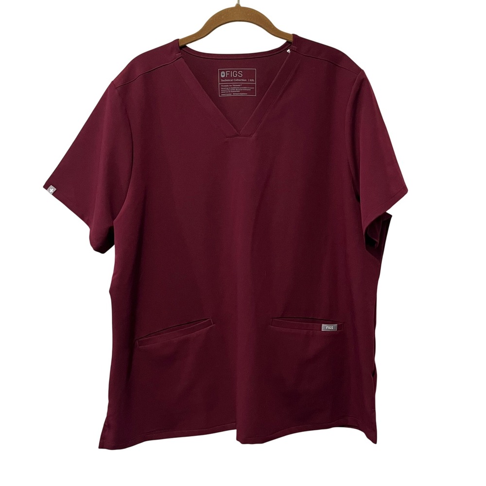 Figs Women's V-Neck Scrub Top in Burgundy